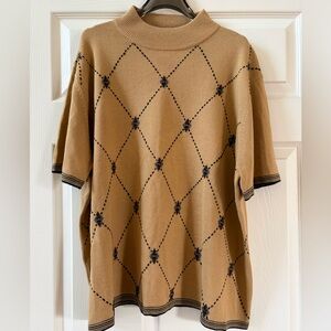 Sag Harbor Tan Argyle Short Sleeve Knit Sweater Preppy Classic Women’s XL retro